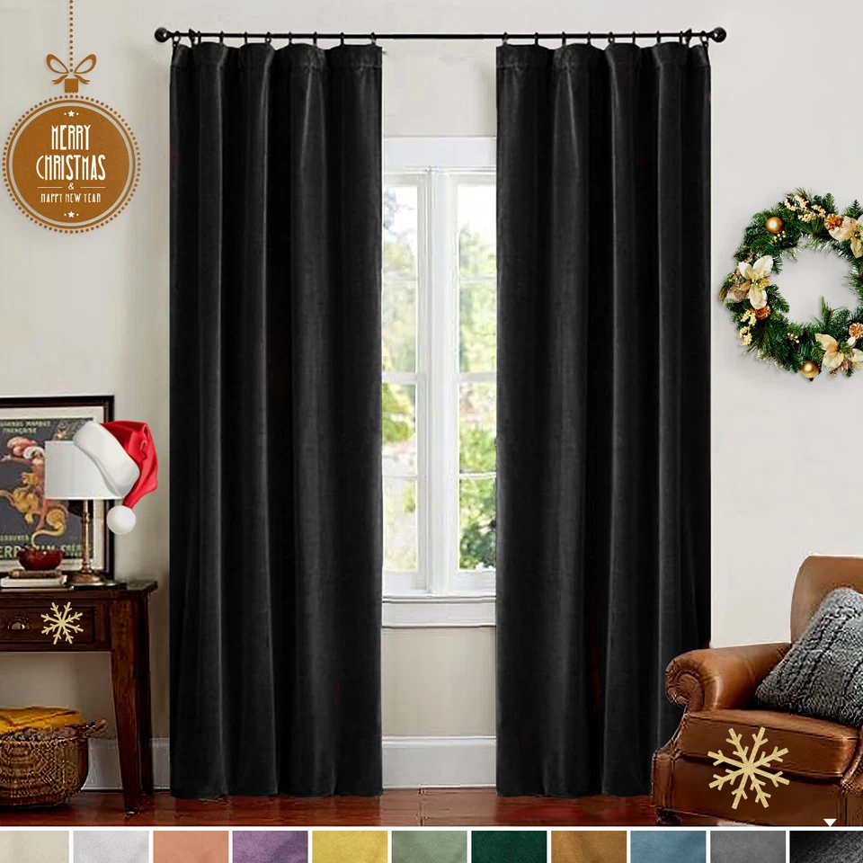 Cortinas de ventana de terciopelo con aislamiento térmico varilla bolsillo cortinas oscuras 2 paneles Foto 4 de 4