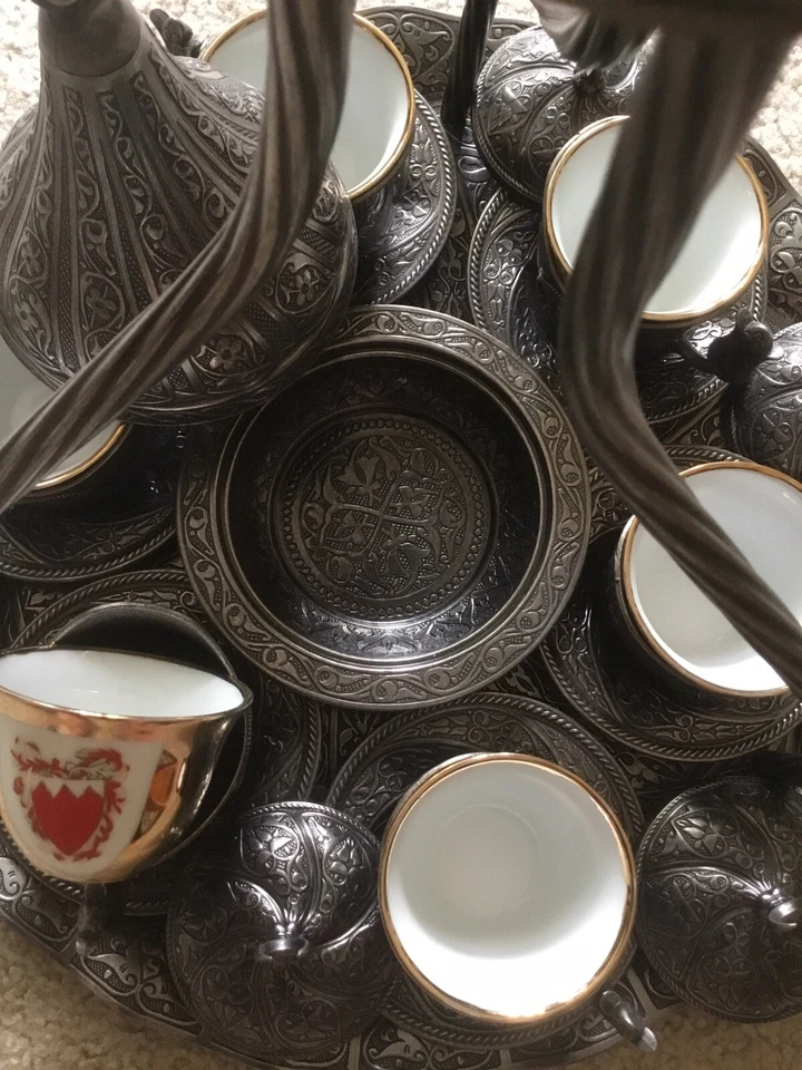 Silver Tray Ottoman Design Coffee Serving Kitchen Present , 14” Diameter, 16” H. - Image 4 of 4