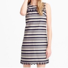 J. Crew Shift Dress E8993 Blue Striped Scalloped Hem Grommets Size 2