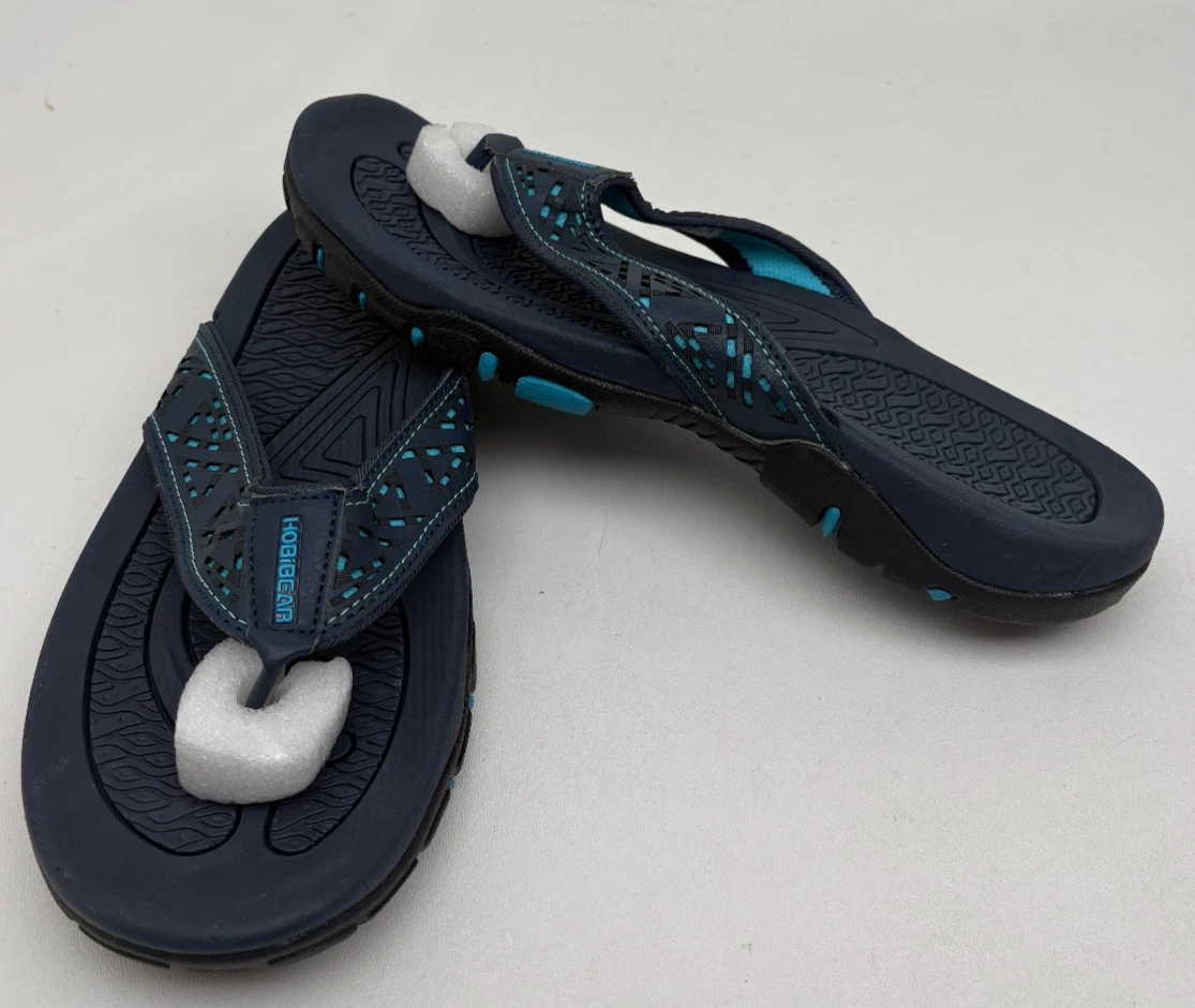 HobiBear Men’s Flip Flop Outdoor Beach Sandals Black Blue Size 10.5
