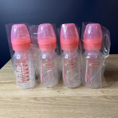 Dr Brown's Natural Flow Anti-Colic Options+ Narrow Baby Bottle 4 oz PINK, 4 Pack