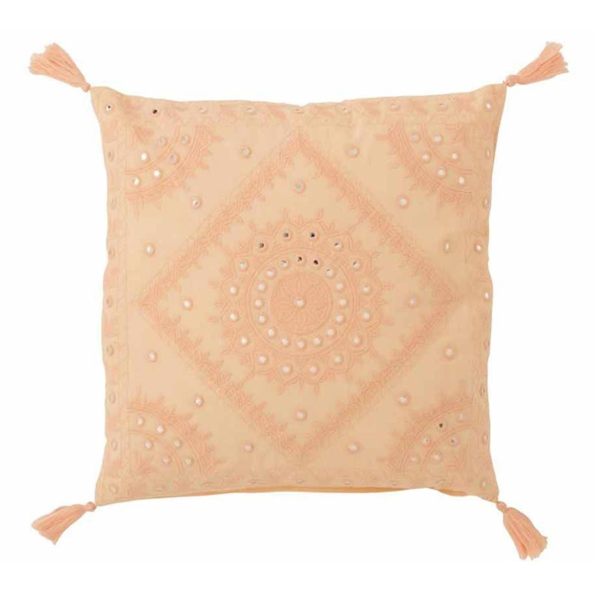 Coussin déco à pompon Ibiza 45x45cm pamplemousse housse coton salon
