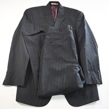 Franco Valentino 40R 34x30 Black Striped 100 Wool Mens Jacket Pants Suit