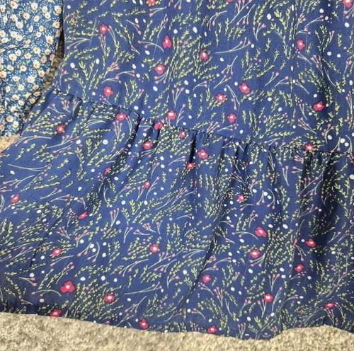 Mini Vestido Umgee Babydoll Talla L Azul Verde Floral Calado Cintura Alta Campesino - Imagen 4 de 13