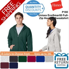    Hanes Unisex EcoSmart Pocket Full-Zip Hooded Sweatshirt Up To 3XL P180