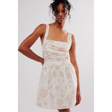 FREE PEOPLE Meet Me in Maui Floral Cream Cottagecore Baby Doll Mini Dress sz M