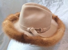 VTG Mr. John Jr. 100 Wool Excello Fedora Luxe Mink Fur Trim Hat Beige/Brown OS