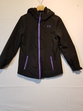 UNDER ARMOUR Youth Large Hooded Puffer Jacket Black Double Zip Pockets 20x27