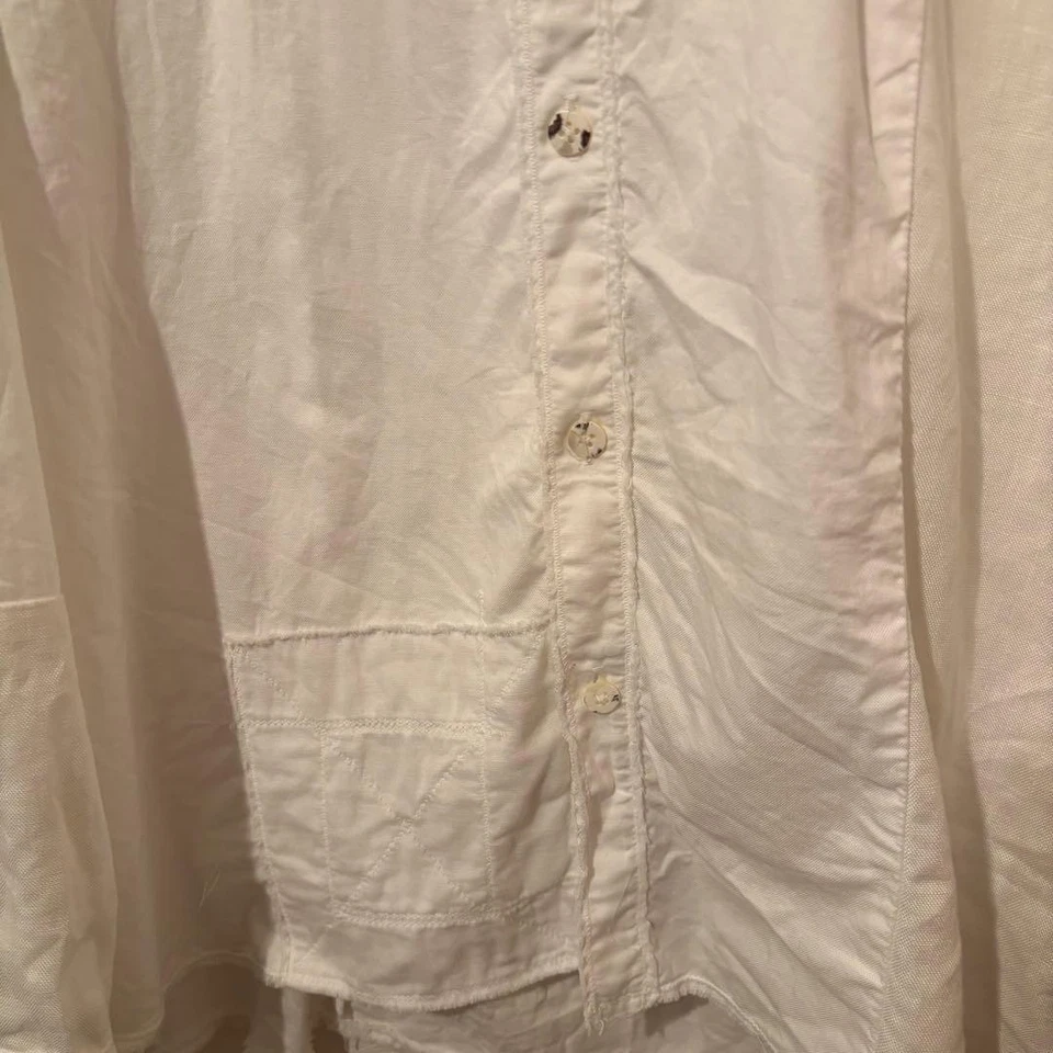 Camisa KAPITAL Algodón Lino Retazos Cuello Banda Katmandú Manga Larga Blanca Excelente Foto 3 de 4