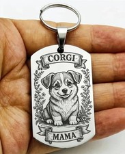 Mother Corgi Cute Mama Pet Dog Animal Pet Paw Stainless Keychain Mommy Baby Kid