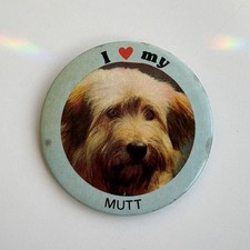 I Love My MUTT Pin Back Button - Vintage Heart Pet Dog Badge Super Cute