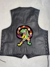 USA Bikers Dream Apparel Vest Men’s 52 Black Leather Clown Jester Joker Laced 