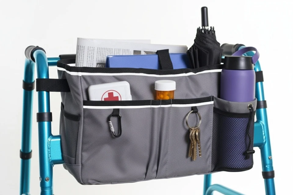 Bolsa Walker com Porta-Copo – Acessório Walker Ajuste Universal para Idosos – Cinza - Imagem 2 de 4