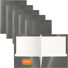 2 Pocket Glossy Laminated Gray Paper Folders, Box of 25, Letter Size, Gray Paper
