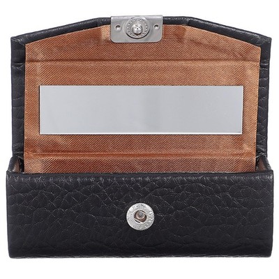 Black Lipstick Case with Mirror for Purse, Portable Pu Leather Holder & Stora...