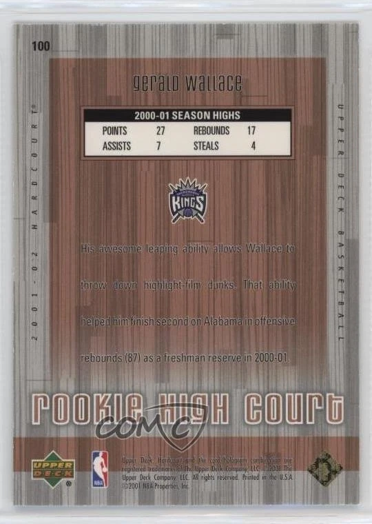 2001-02 Upper Deck Hardcourt High Court Exclusives /25 Gerald Wallace Rookie RC - Image 2 of 2