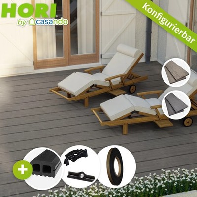 HORI WPC Terrassendielen Set Treibholz Massiv Komplettbausatz XXL + UK 28x50 mm