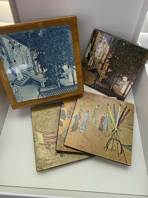 Asian Art Themes Coaster Set Vintage With Box Set Of 4