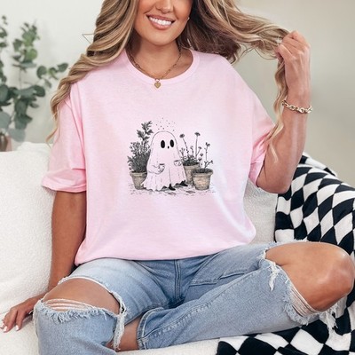 Süßes Geisterpflanzen Damen ringgesponnenes T-Shirt Gartenarbeit gruseliges Geschenk für sie