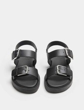 Marks & Spencer Womens Black Leather Buckle Strap Flatform Sandals UK 6 