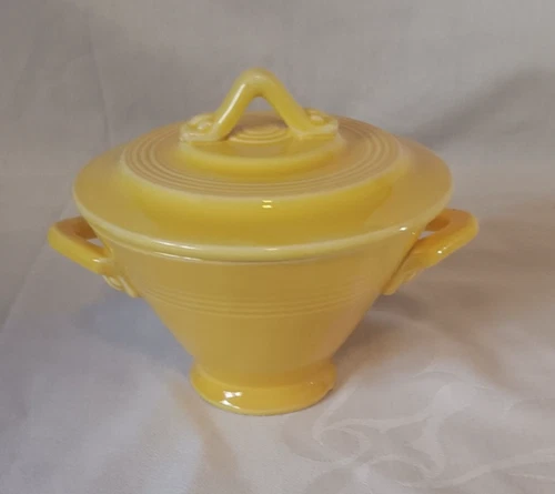 Vintage Homer Laughlin Harlequin Yellow Sugar Bowl with Lid