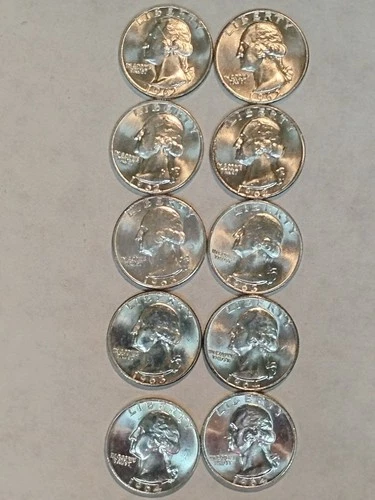1962-1964 P&D Washington Quarters-90%Silver-High Grade (BU)-Lot of 10 #W18