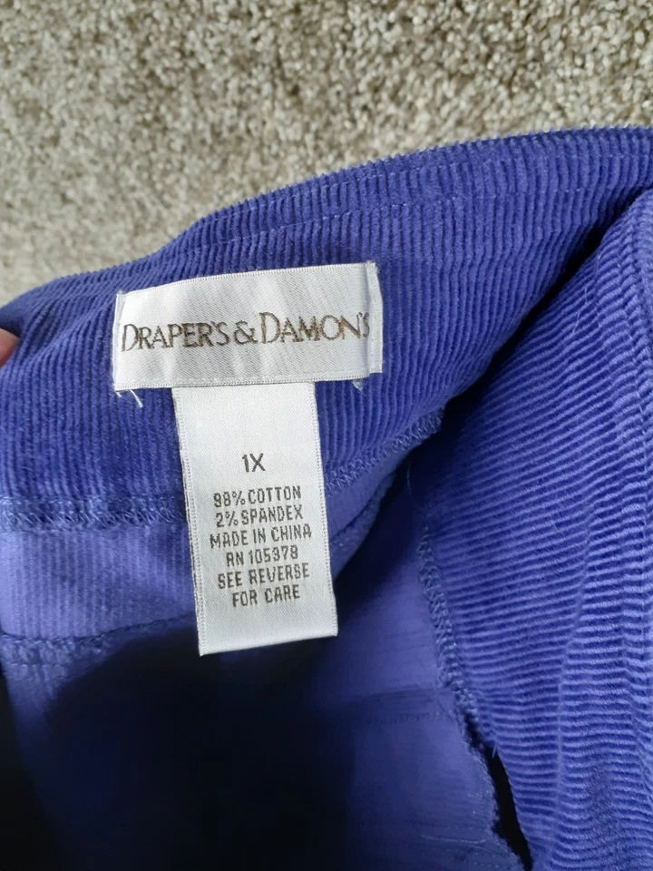 Pantalón corto Drapers & Damons de pana para mujer 1X púrpura elástico tiro alto Foto 4 de 4
