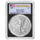 2025 $1 American Silver Eagle PCGS MS70 FS Flag Label Black Frame