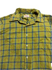 Vintage Towncraft Plaid Loop Collar Cotton poly Shirt 1960s 60 Long Sleeve
