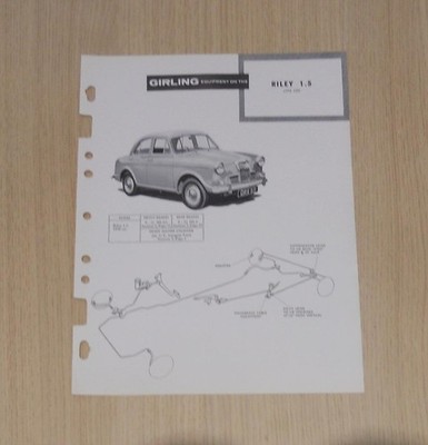 RILEY 1.5 GIRLING 1958 Car Brakes Maintenance Installation Data Guide