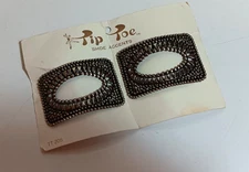 Vintage Estate Accessory, 1950s Tip Toe Shoe Clips Beaded, Antiqued Silvertone