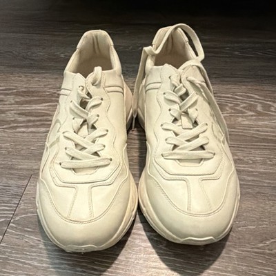 Gucci Rhyton Beige Leather Low Top Sneakers Green Red Stripe Athletic Shoes