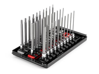 Tekton 1/4 Inch Long Hex And Torx Bit Socket Set, Rails And Tray, 31 Pieces