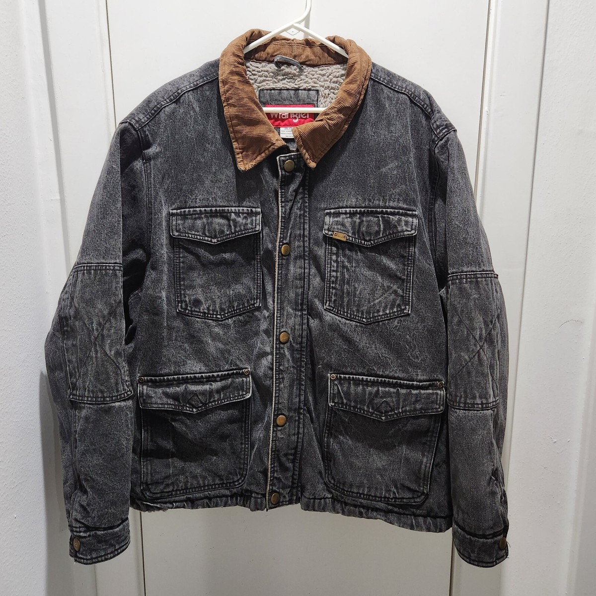 Wrangler Denim Jacket Mens Size 3XL Black Sherpa Lined Pockets