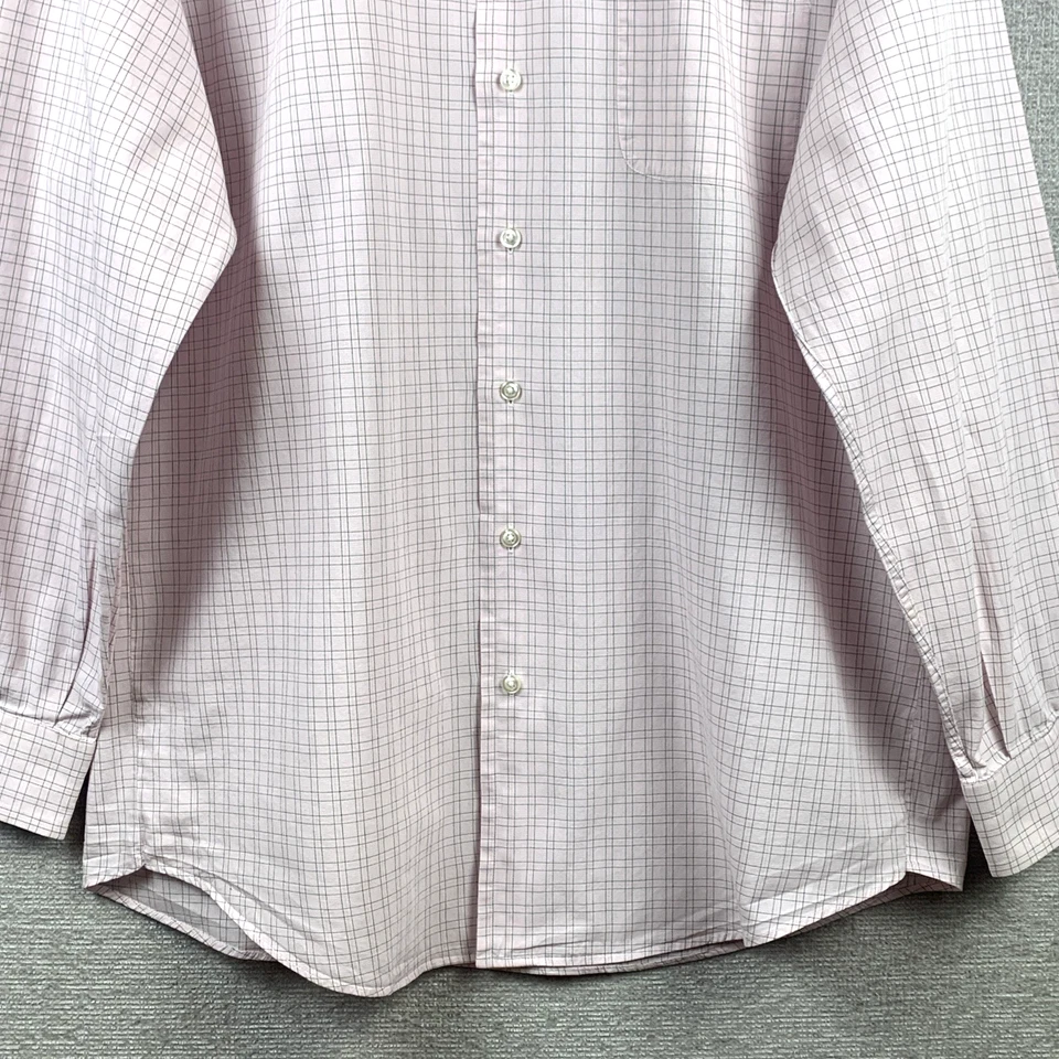 NAUTICA Button Up Dress Shirt Mens Sz 16 1/2 x 34/35 Pink Gray Window Pane Plaid - Image 3 of 4