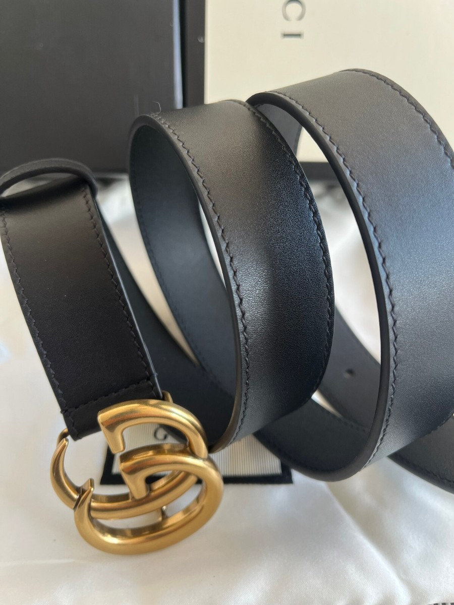 Gucci Skinny Women's Black Leather GG Buckle Belt size 90 cm, Fits