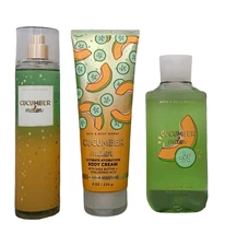Bath & Body Works CUCUMBER MELON Body Mist Shower Gel & Body Cream Set of 3 New 