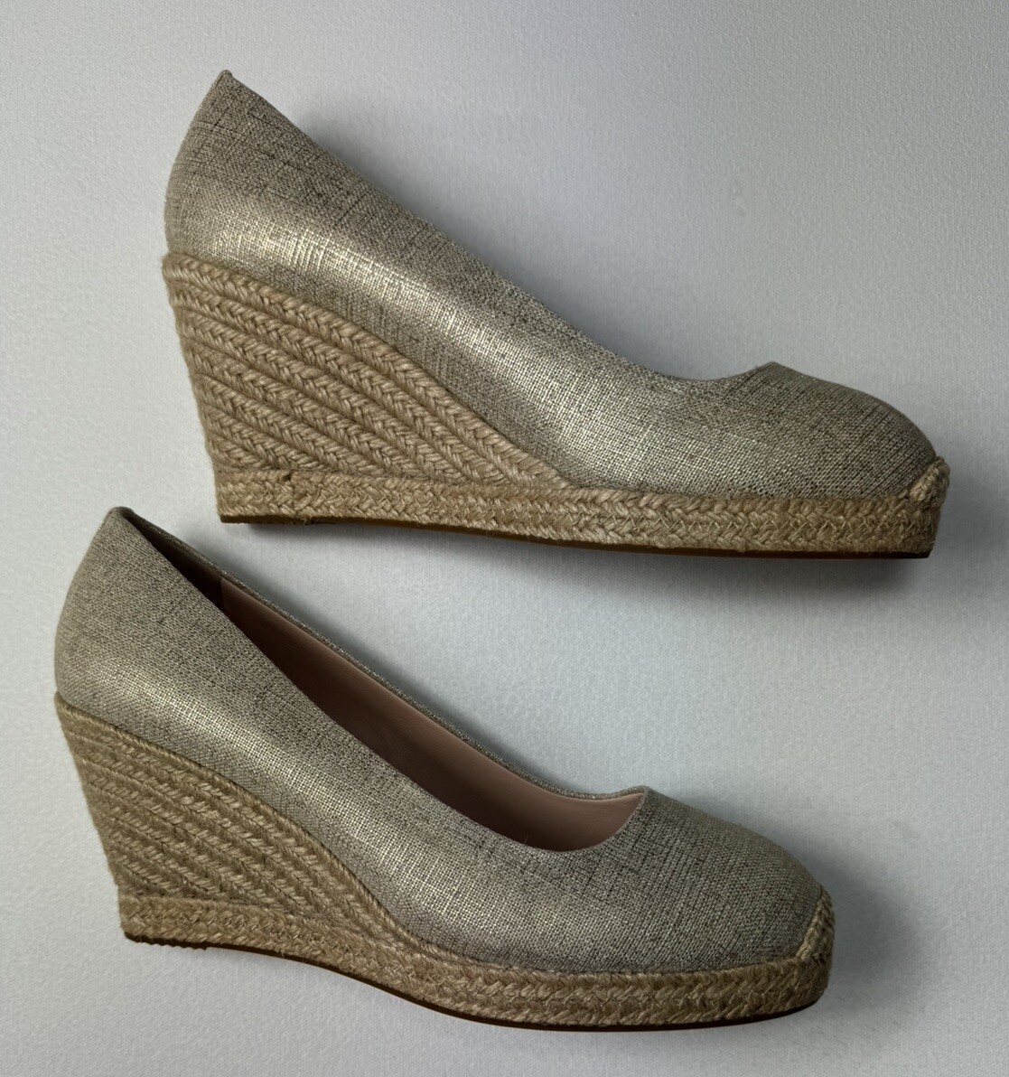 PANTOFOLA D’ORO J. Crew Siviglia Zeppa Espadrillas Tacchi Metallo Oro Tela Juta Tg 11 NUOVO