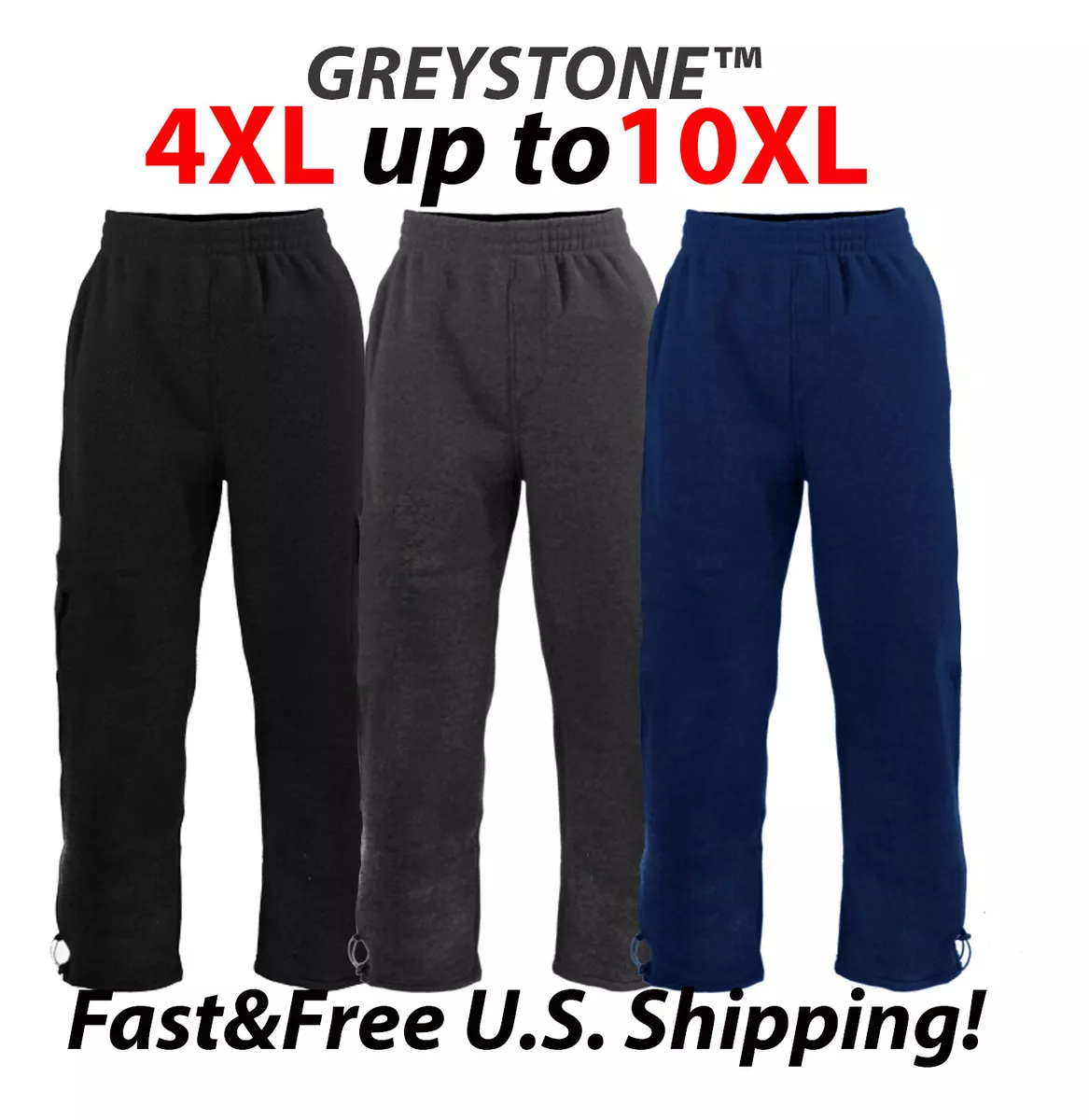 Men's BIG TALL Casual SWEATPANTS Fleece Jogger Pants Slash Pockets