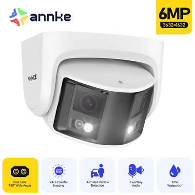 ANNKE 6MP POE Security IP Camera Dual Lens Outdoor Color Night Two-Way Audio AI