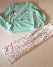 SO Girls Fleece Animal Print Kitty Cat Two-Piece Pant Pajamas Girl Size 4