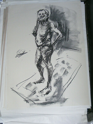 Figure life drawing nude expressive charcoal / paper, woman standing A1 size