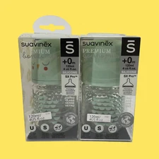 Lot of 2 Suavinex Bonhomia Glass Bottle 4oz SX PRO Silicone Nipple Mint S #4271