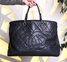 VERIFIED Authentic CHANEL Black Quilted Caviar Leather Timeless CC Tote Bag XL
