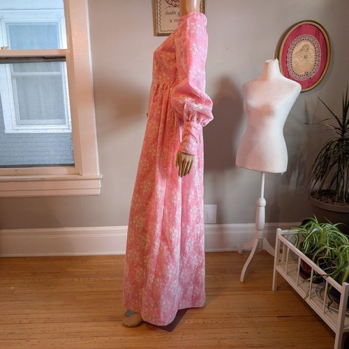 Vintage 60s 70s Prairie Dress Prom Gown Hippie Coquette Floral Velvet Small - Picture 7 of 14