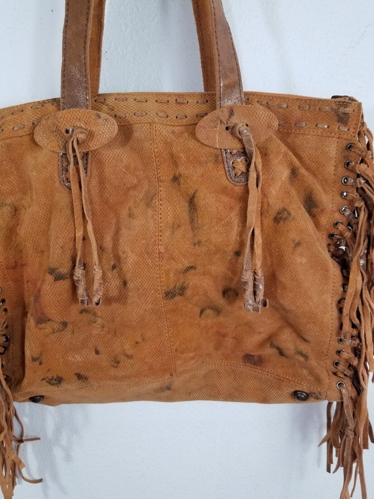 Scully Knotted Leather Fringed Purse Tan Boho Wes… - image 10