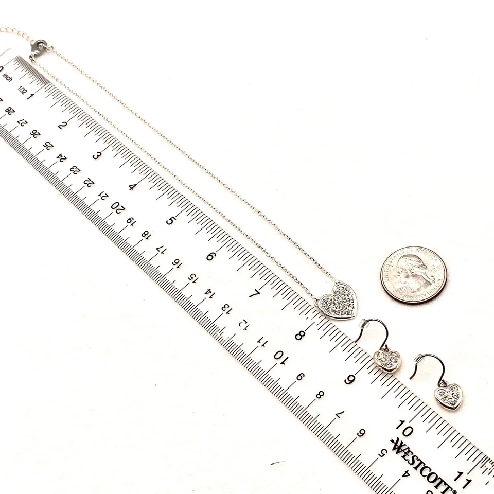 Moderno Juego de Pendientes Collar Marvella Tono Plateado Corazón Pavé Estrás Delicado C Foto 4 de 4