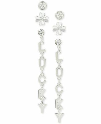 BCBGeneration BCBG Silver-Tone 3-Pc. Set Crystal Lucky Clover Earrings NEW