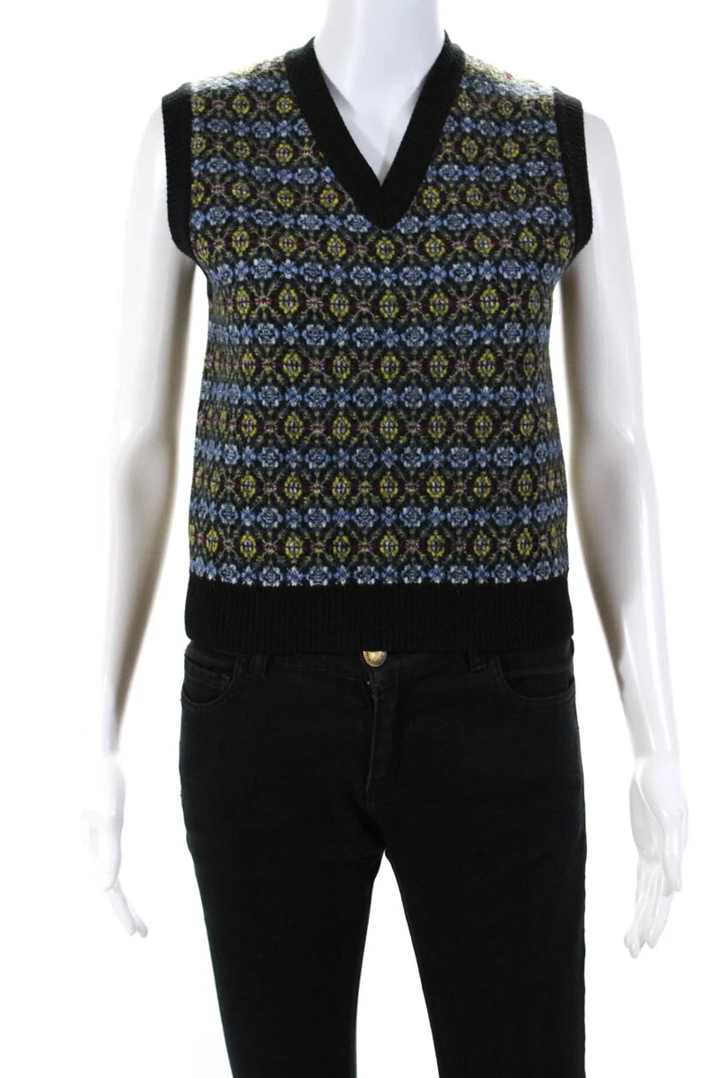 Saint Laurent Women Wool Jacquard Fair Isle Sweater Vest Black