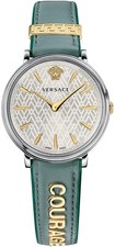Versace VBP010017 V-Circle Lady silver gold light green Leather Womens Watch NEW